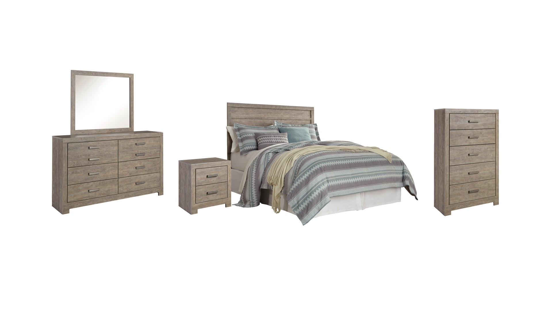 Culverbach Queen/Full Panel Headboard Bed with Mirrored Dresser, Chest and Nightstand