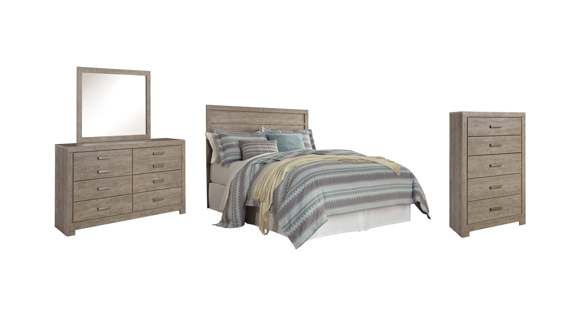 Culverbach Queen/Full Panel Headboard Bed with Mirrored Dresser and Chest