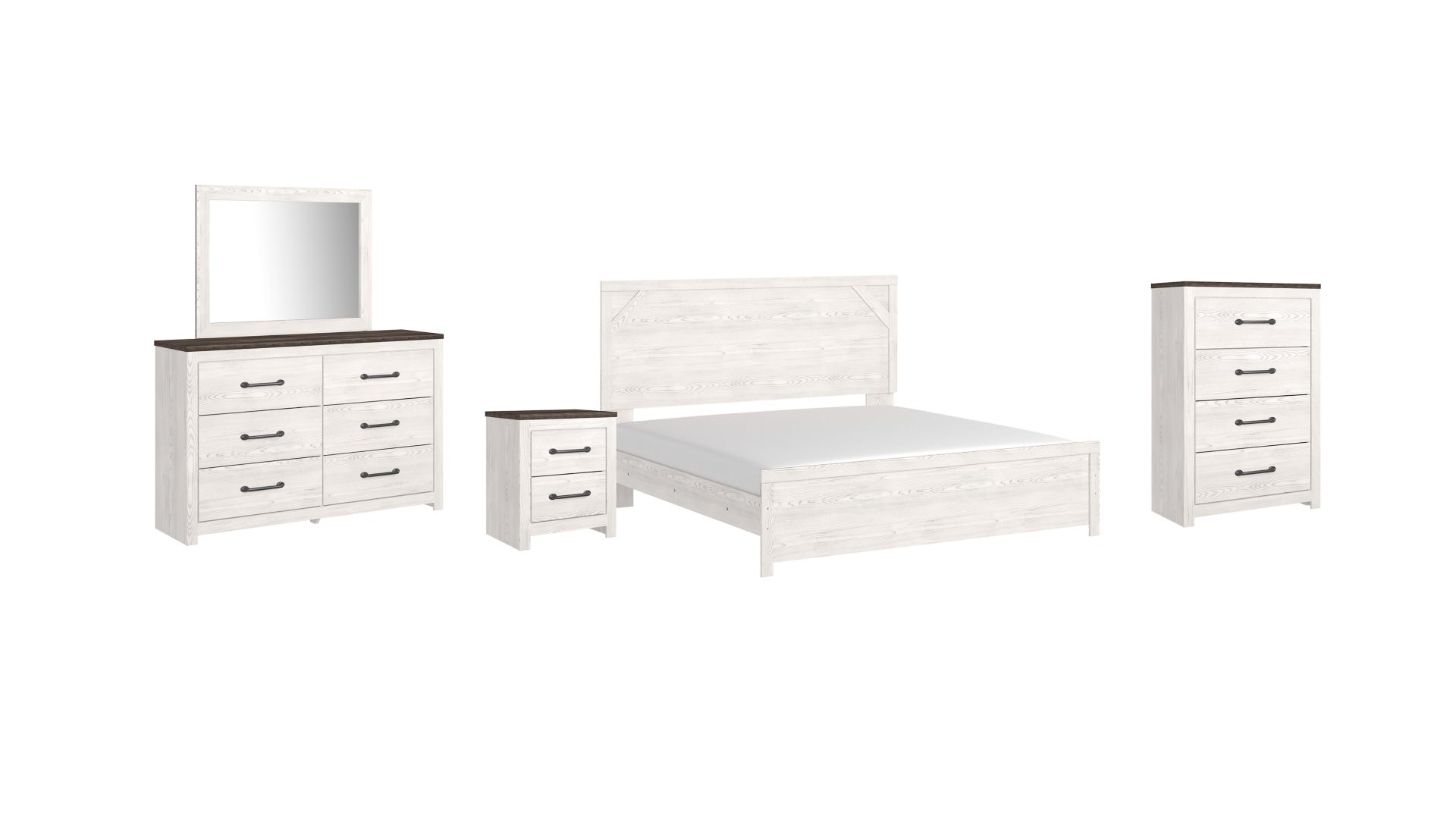 Gerridan King Panel Bed with Mirrored Dresser, Chest and Nightstand