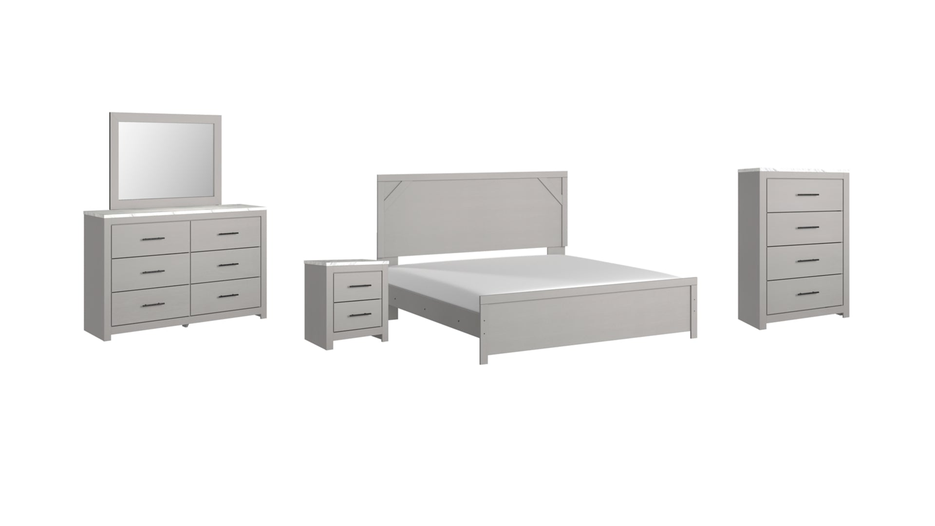 Cottenburg King Panel Bed with Mirrored Dresser, Chest and Nightstand