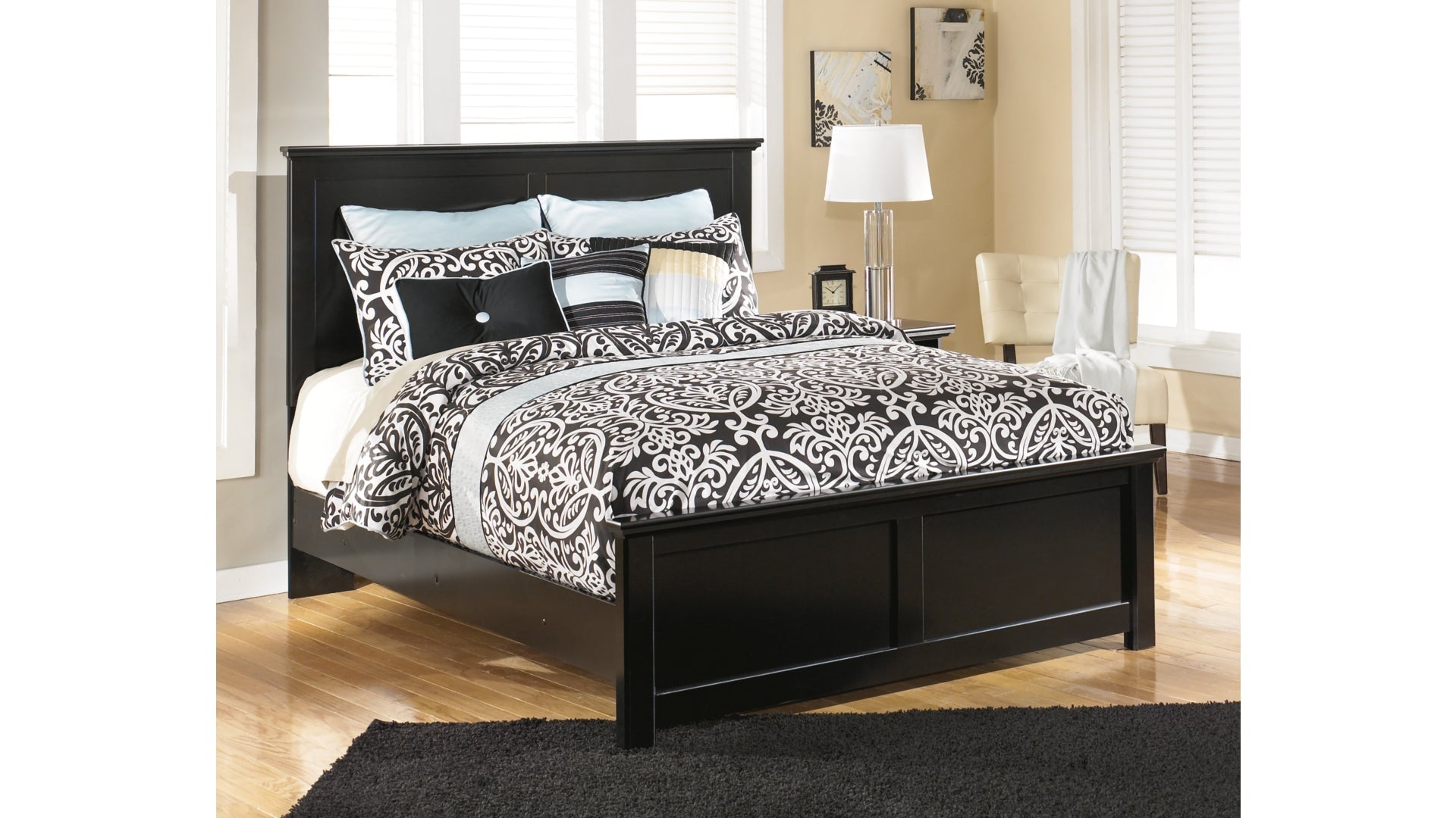 Maribel Queen Panel Bed with Mirrored Dresser and Chest