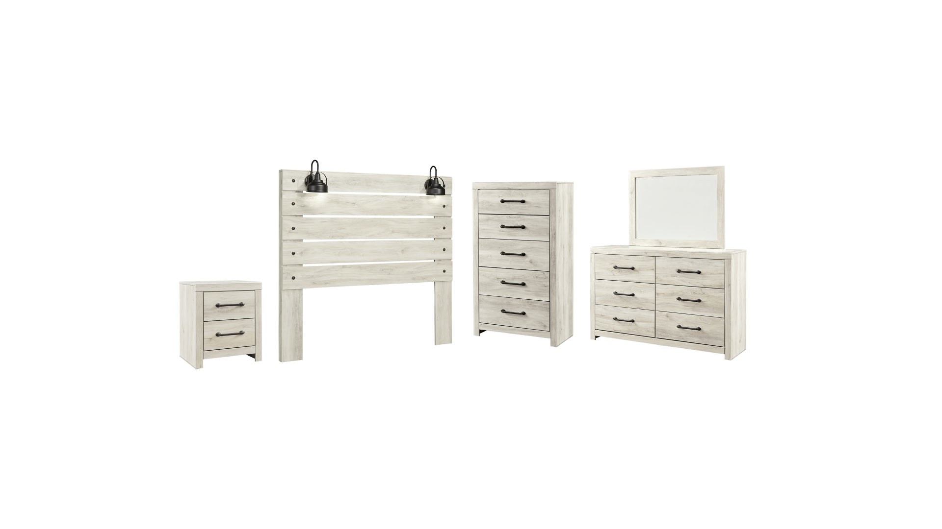 Cambeck Queen Panel Headboard Bed with Mirrored Dresser, Chest and Nightstand