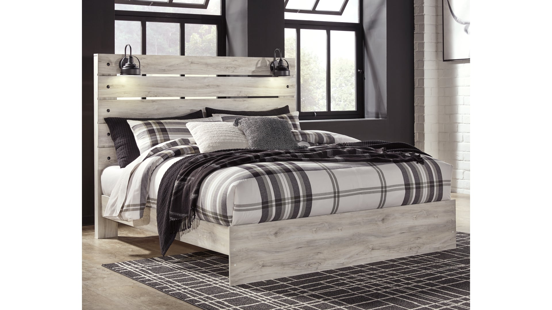 Cambeck King Panel Bed with Mirrored Dresser and Chest