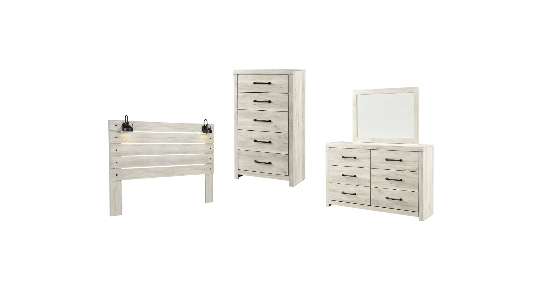 Cambeck King Panel Headboard Bed with Mirrored Dresser, Chest and Nightstand