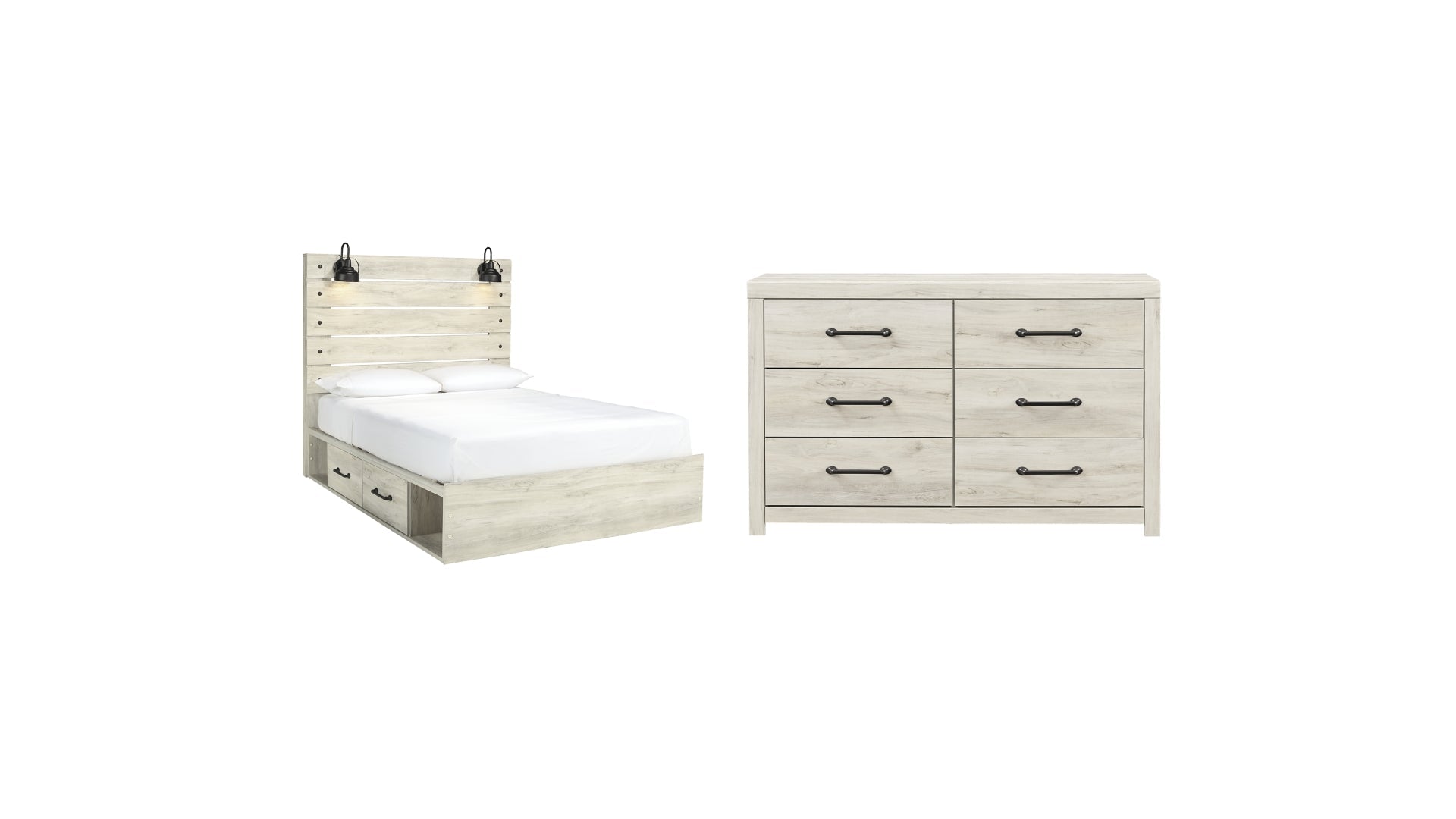 Cambeck Queen Panel Bed with 2 Storage Drawers with Dresser