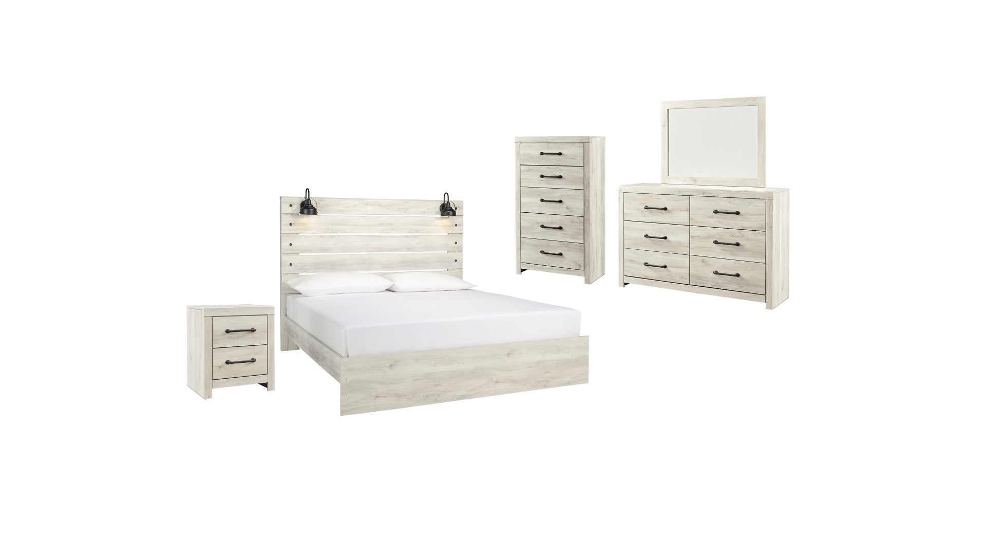 Cambeck King Panel Bed with Mirrored Dresser, Chest and Nightstand