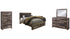Derekson Queen Panel Bed with 2 Storage Drawers with Mirrored Dresser and Chest