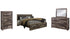 Derekson King Panel Bed with 2 Storage Drawers with Mirrored Dresser and Chest