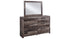 Derekson King Panel Bed with 2 Storage Drawers with Mirrored Dresser and Chest