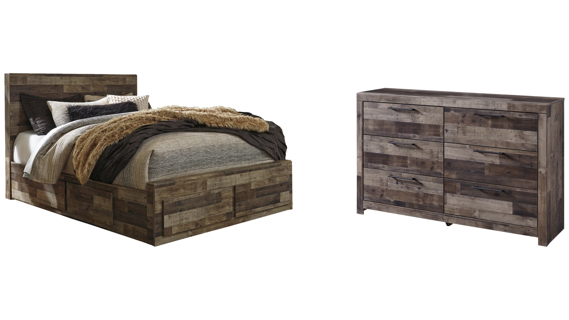 Derekson Queen Panel Bed with 4 Storage Drawers with Dresser