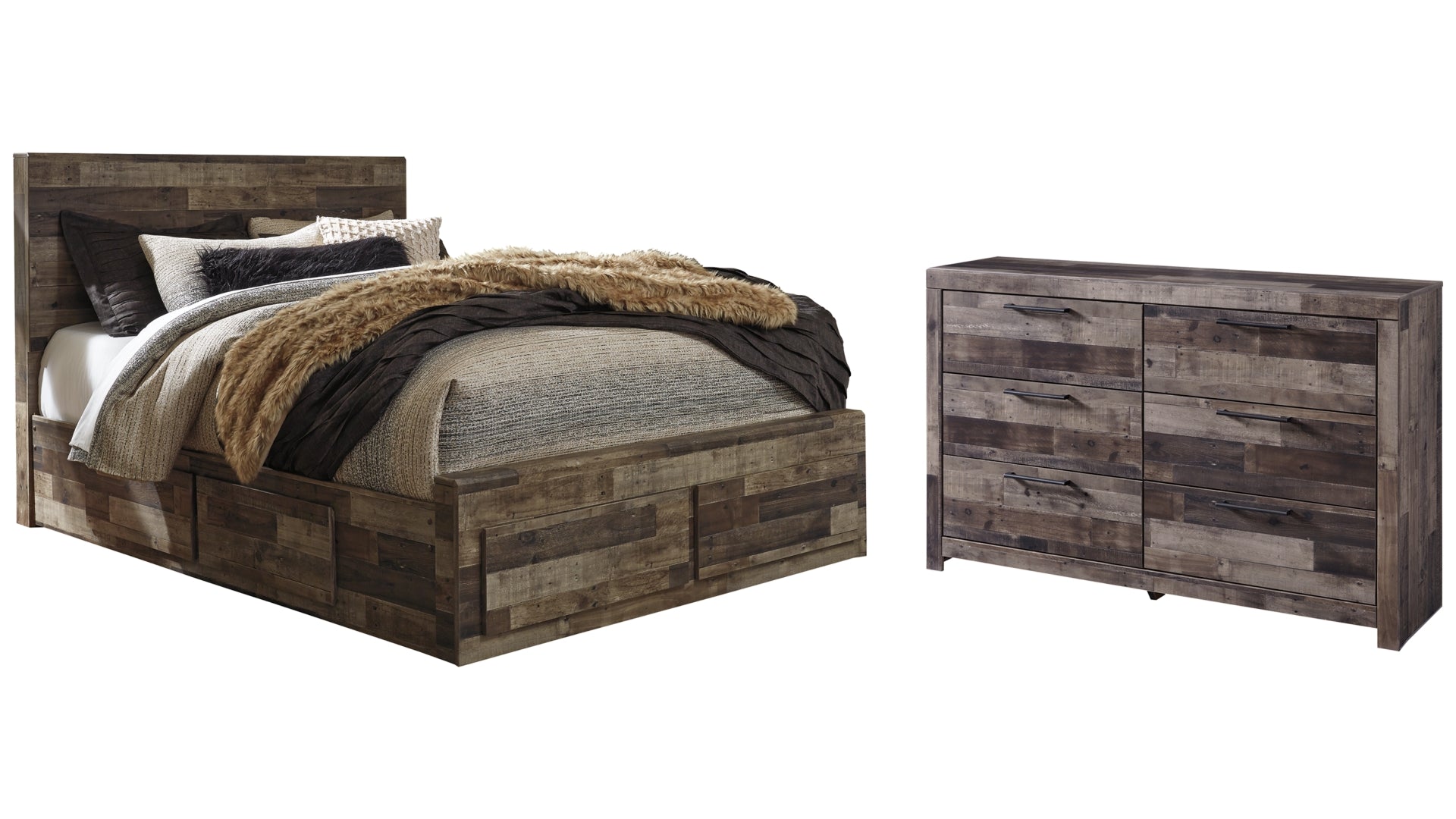 Derekson Queen Panel Bed with 6 Storage Drawers with Dresser