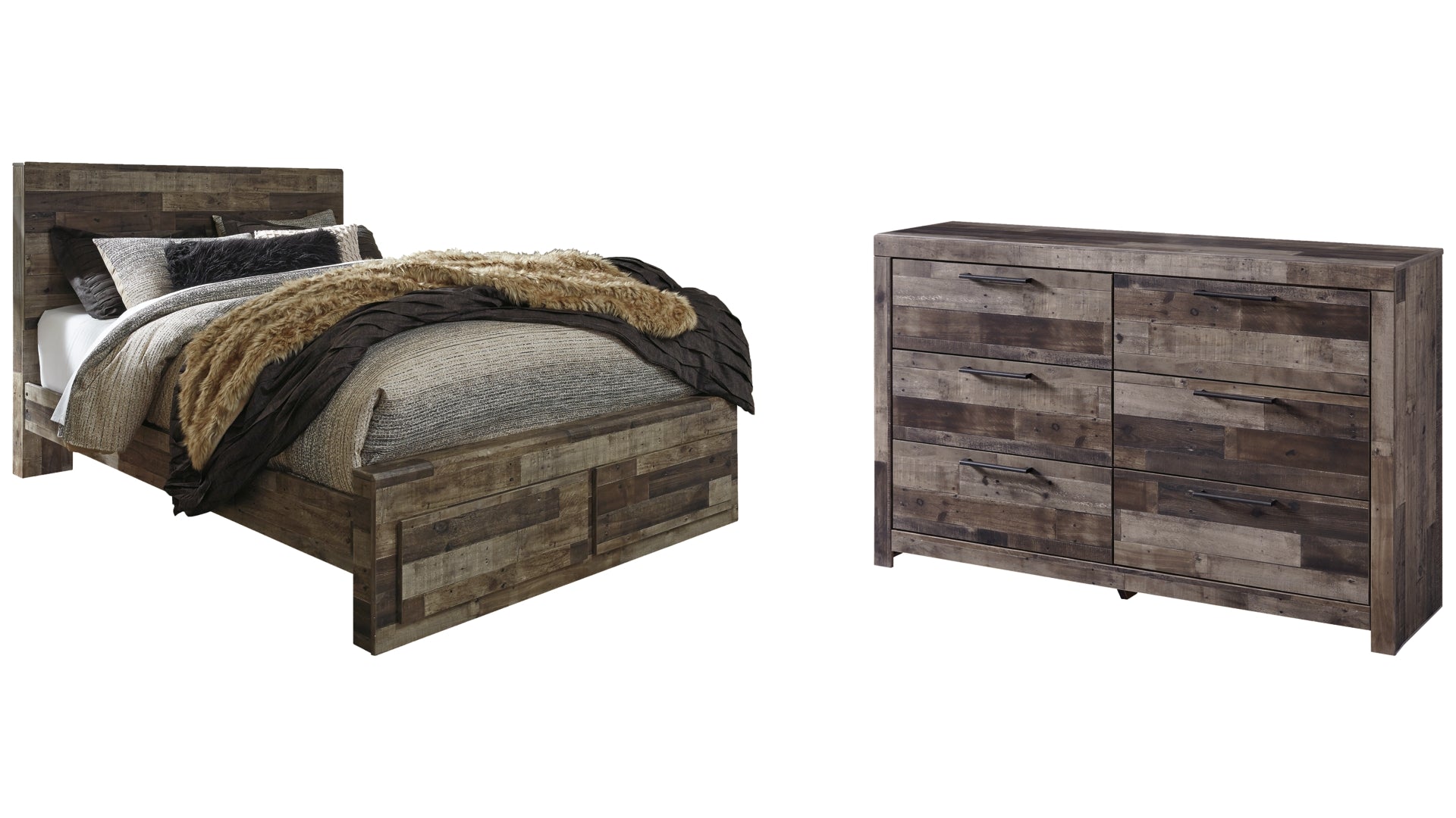 Derekson Queen Panel Bed with 2 Storage Drawers with Dresser