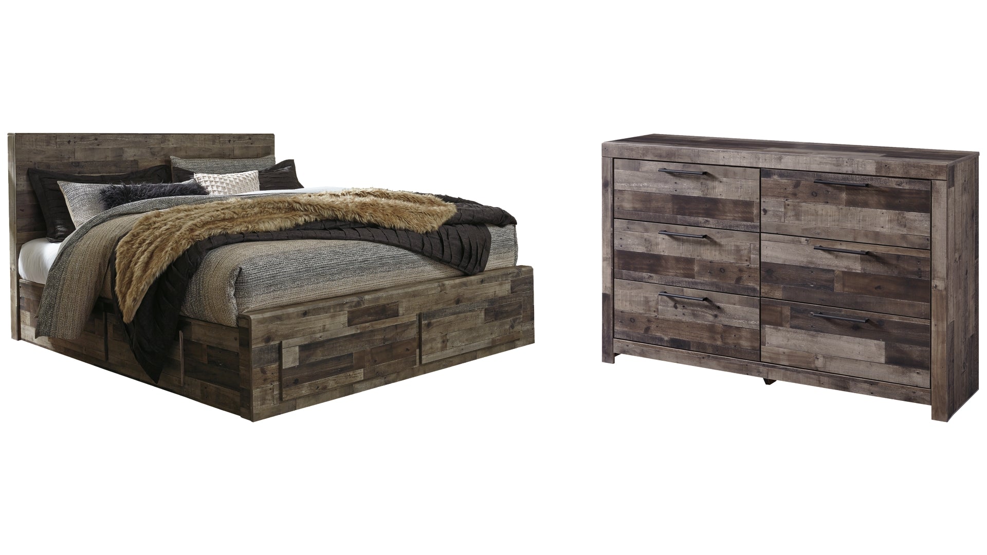 Derekson King Panel Bed with 2 Storage Drawers with Dresser