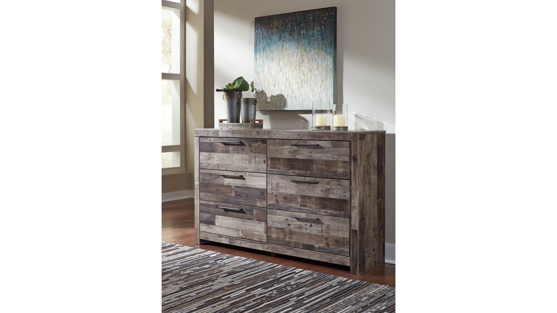 Derekson Queen Panel Bed with 6 Storage Drawers with Dresser