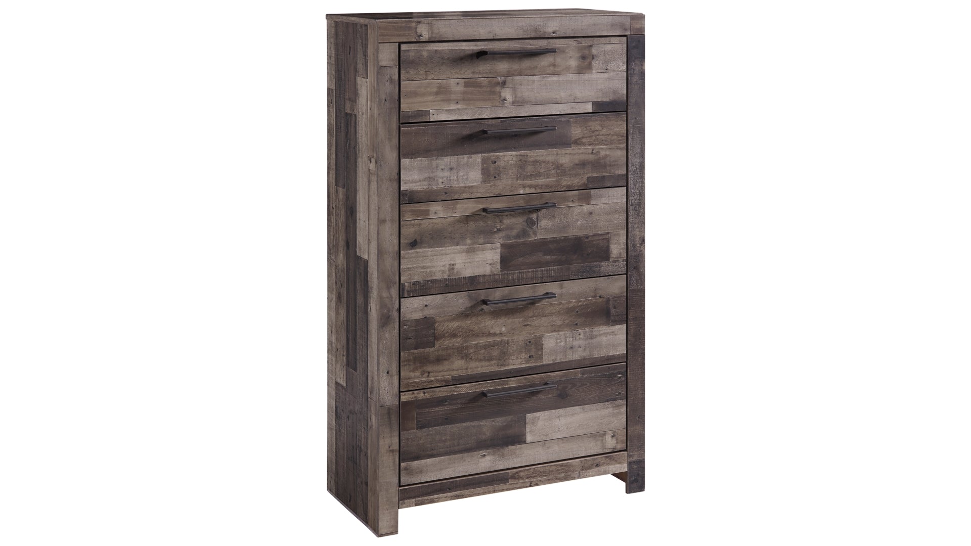 Derekson King Panel Bed with 2 Storage Drawers with Mirrored Dresser and Chest