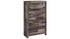 Derekson King Panel Bed with 2 Storage Drawers with Mirrored Dresser and Chest