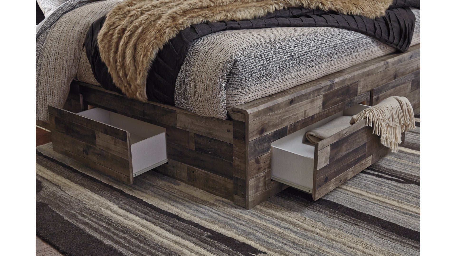 Derekson Queen Panel Bed with 6 Storage Drawers with Dresser