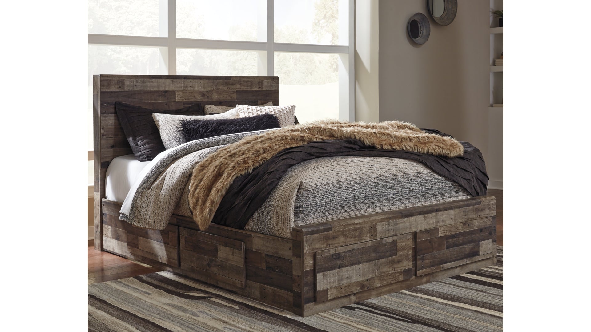 Derekson Queen Panel Bed with 4 Storage Drawers with Dresser