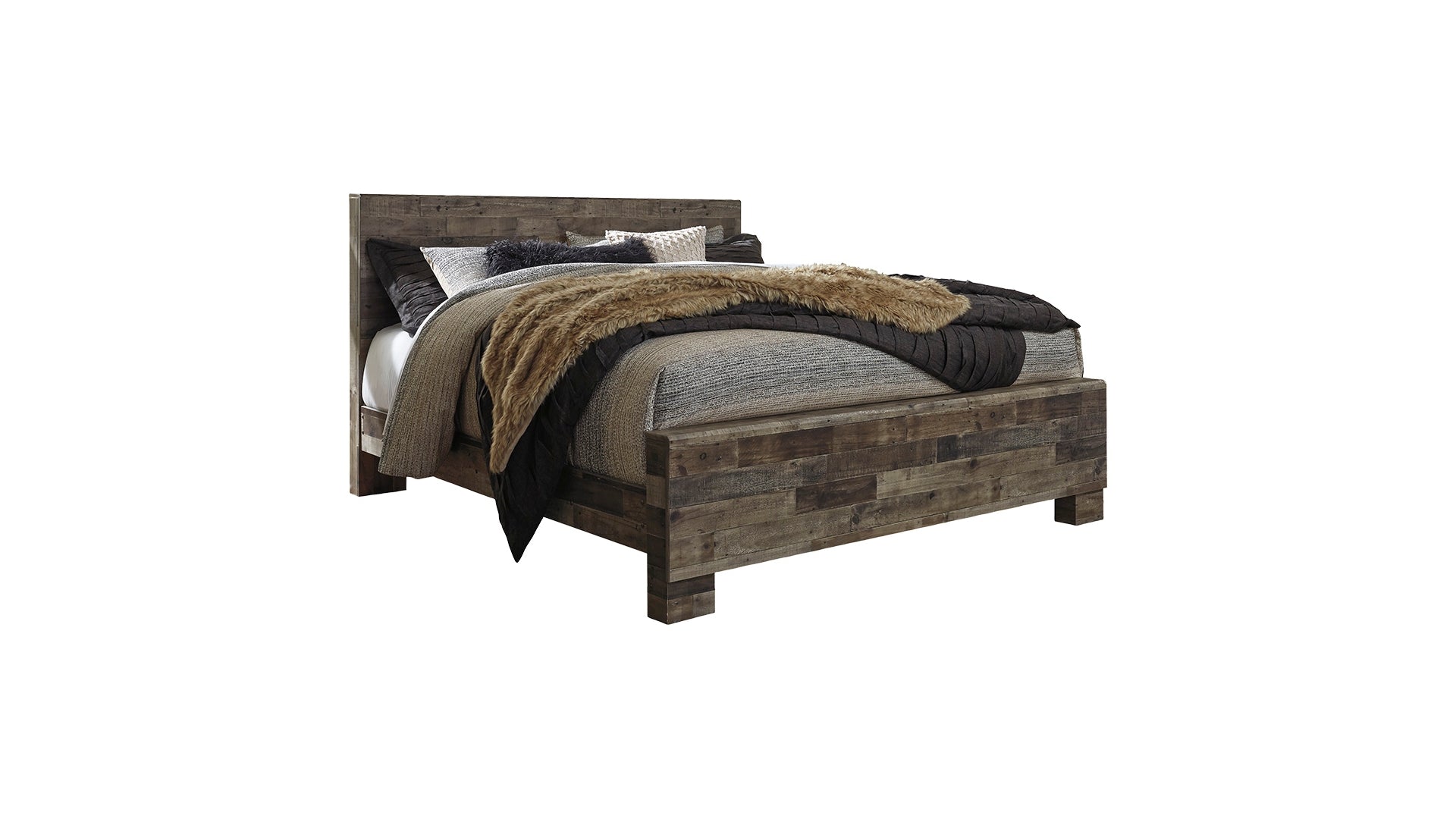 Derekson King Panel Bed with Mirrored Dresser and Chest