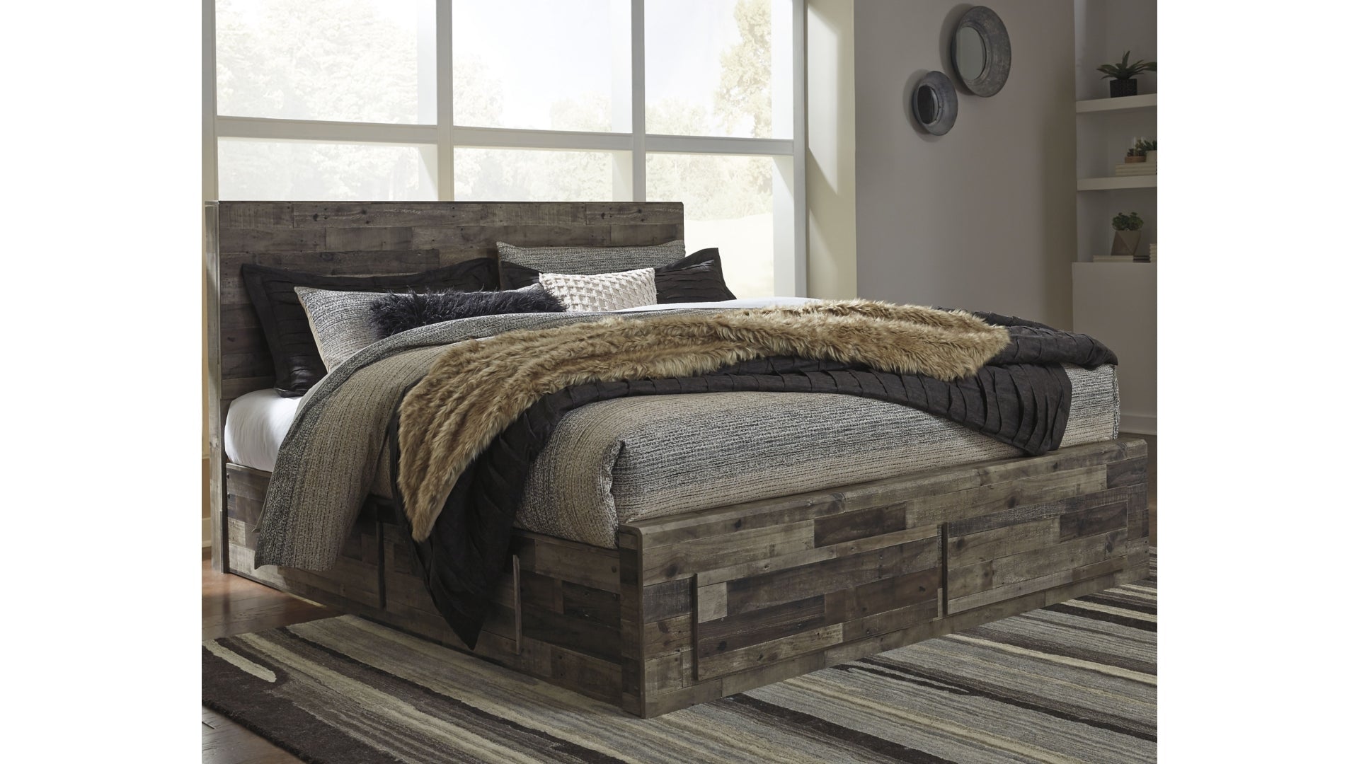Derekson King Panel Bed with 4 Storage Drawers with Dresser