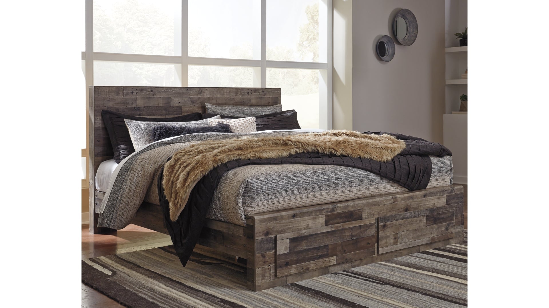 Derekson King Panel Bed with 2 Storage Drawers with Dresser
