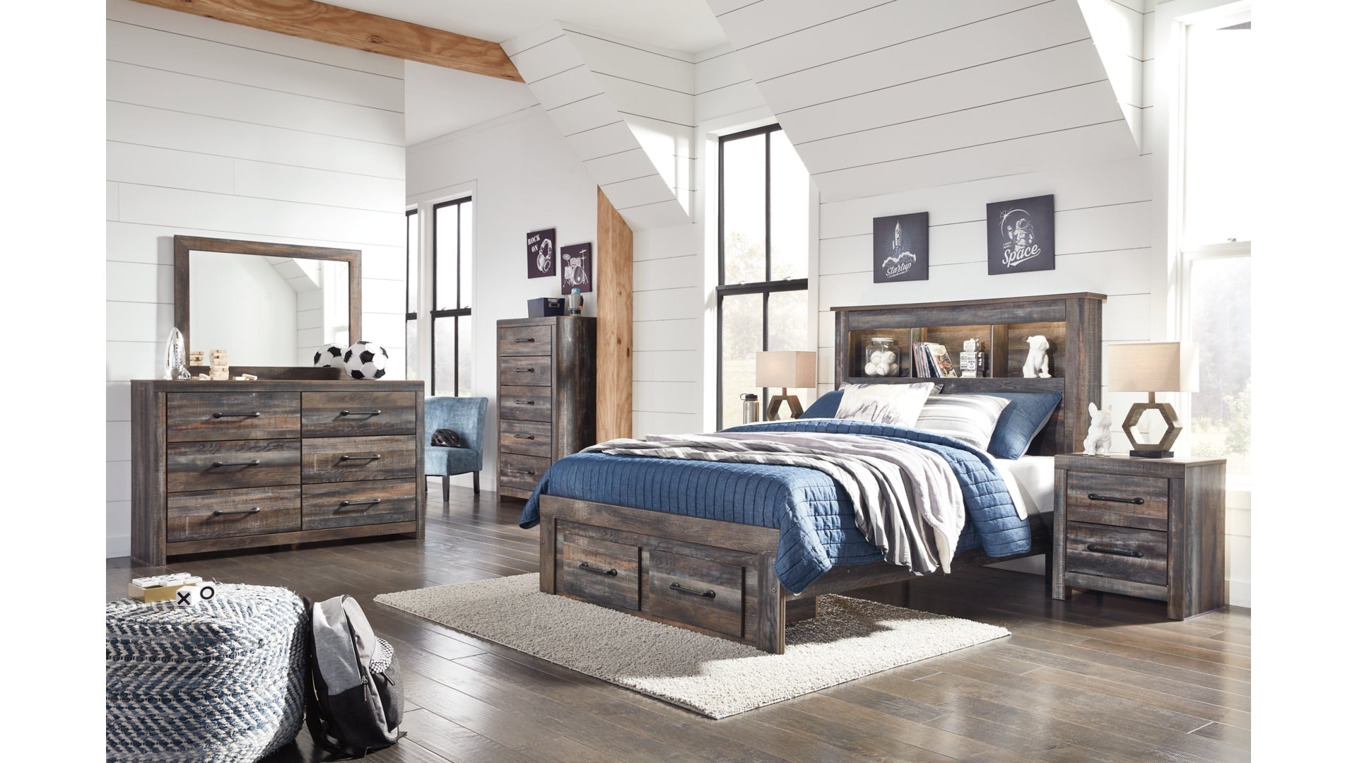Drystan King Bookcase Bed with 2 Storage Drawers with Dresser
