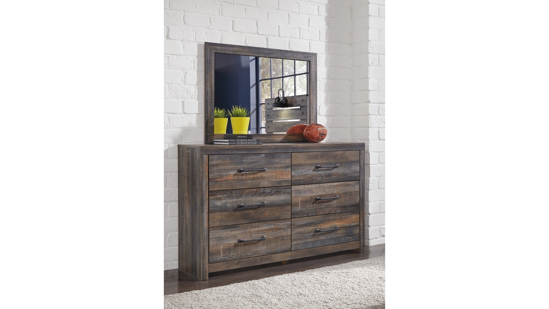 Drystan Queen Panel Headboard Bed with Mirrored Dresser and Chest