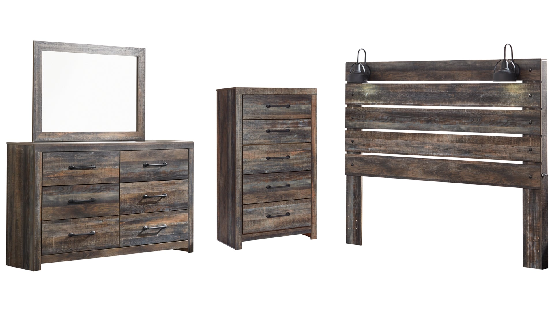 Cambeck King Panel Headboard Bed with Mirrored Dresser and Chest