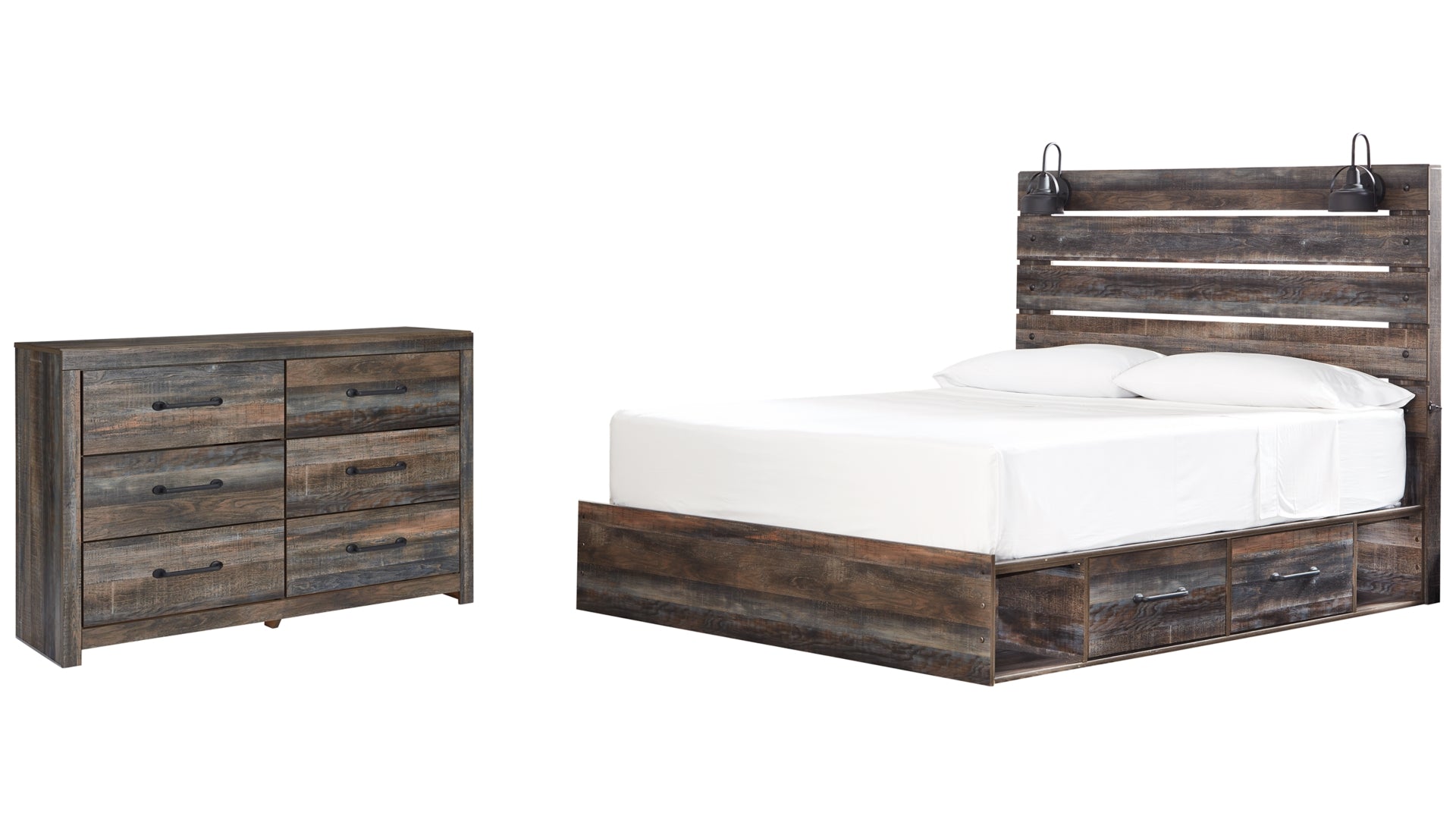 Drystan King Panel Bed with 2 Storage Drawers with Dresser
