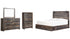 Drystan King Panel Bed with 2 Storage Drawers with Mirrored Dresser and Chest