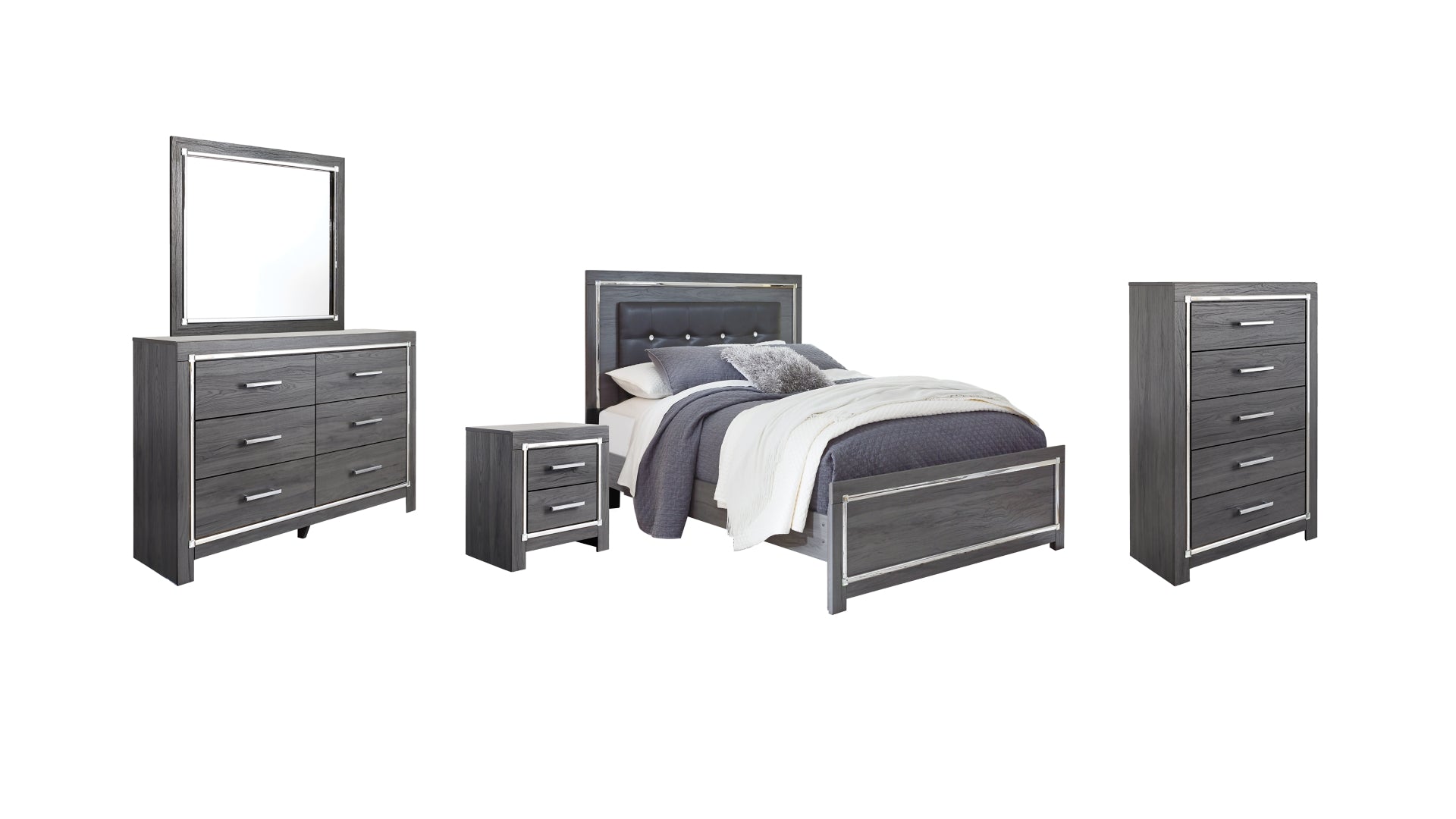 Lodanna Queen Panel Bed with Mirrored Dresser, Chest and Nightstand