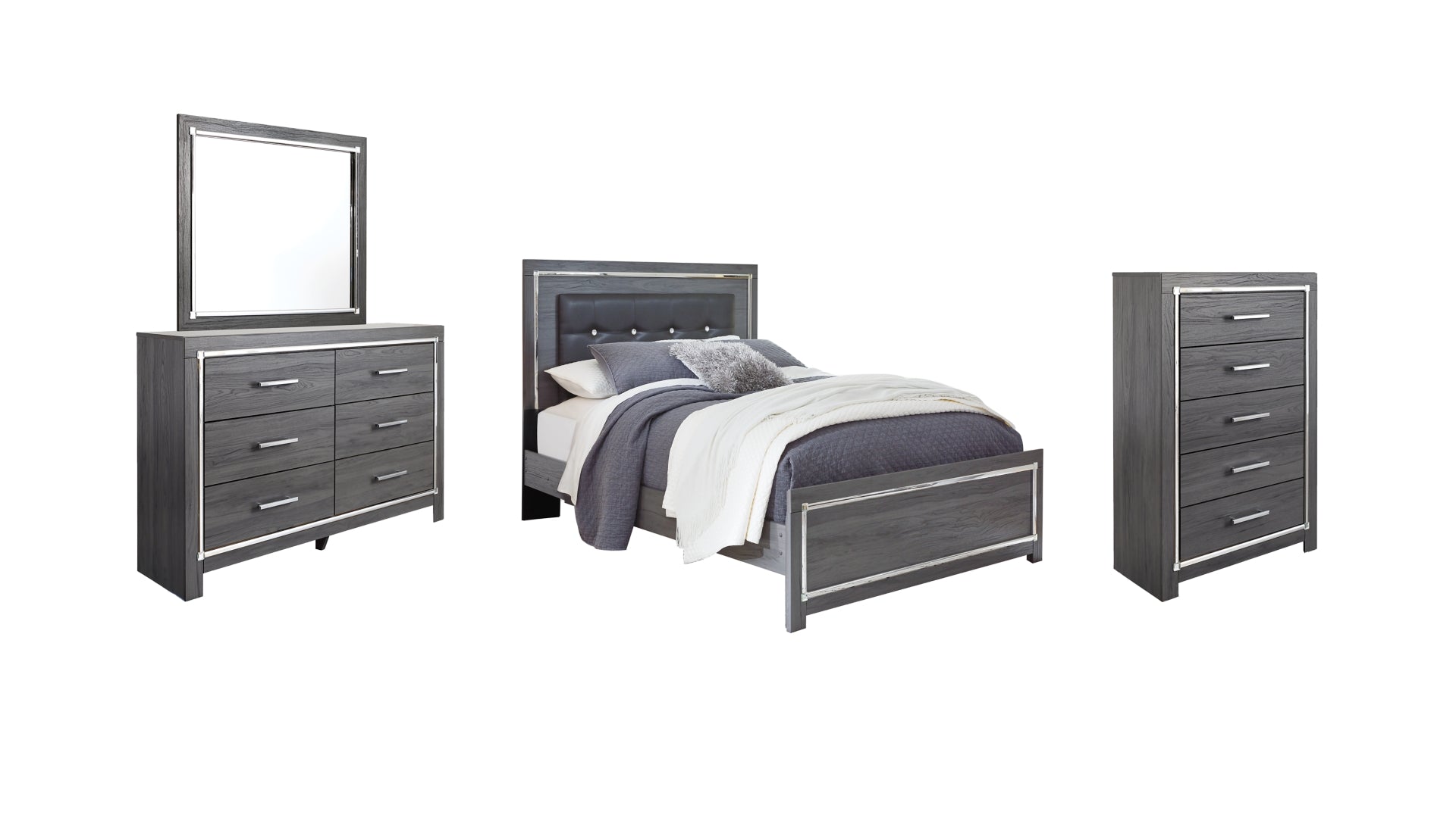 Lodanna Queen Panel Bed with Mirrored Dresser and Chest