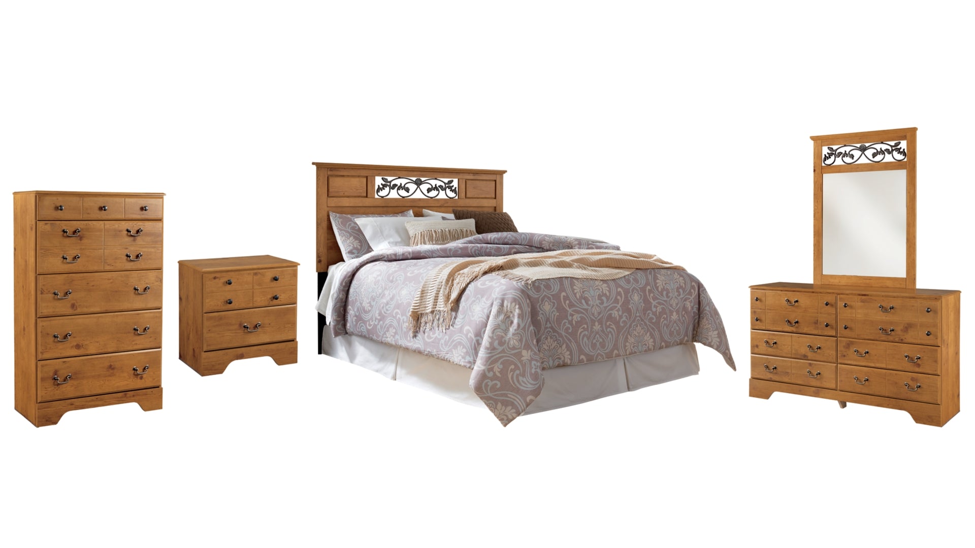 Bittersweet Queen/Full Panel Headboard Bed with Mirrored Dresser, Chest and Nightstand