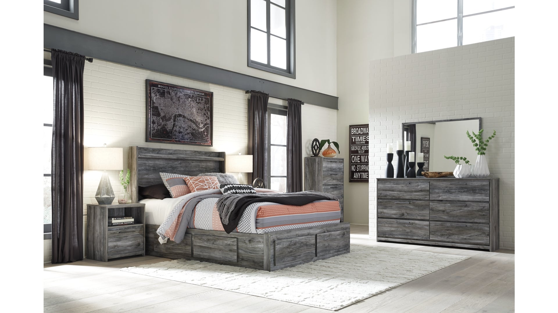 Baystorm King Panel Bed with 4 Storage Drawers with Dresser