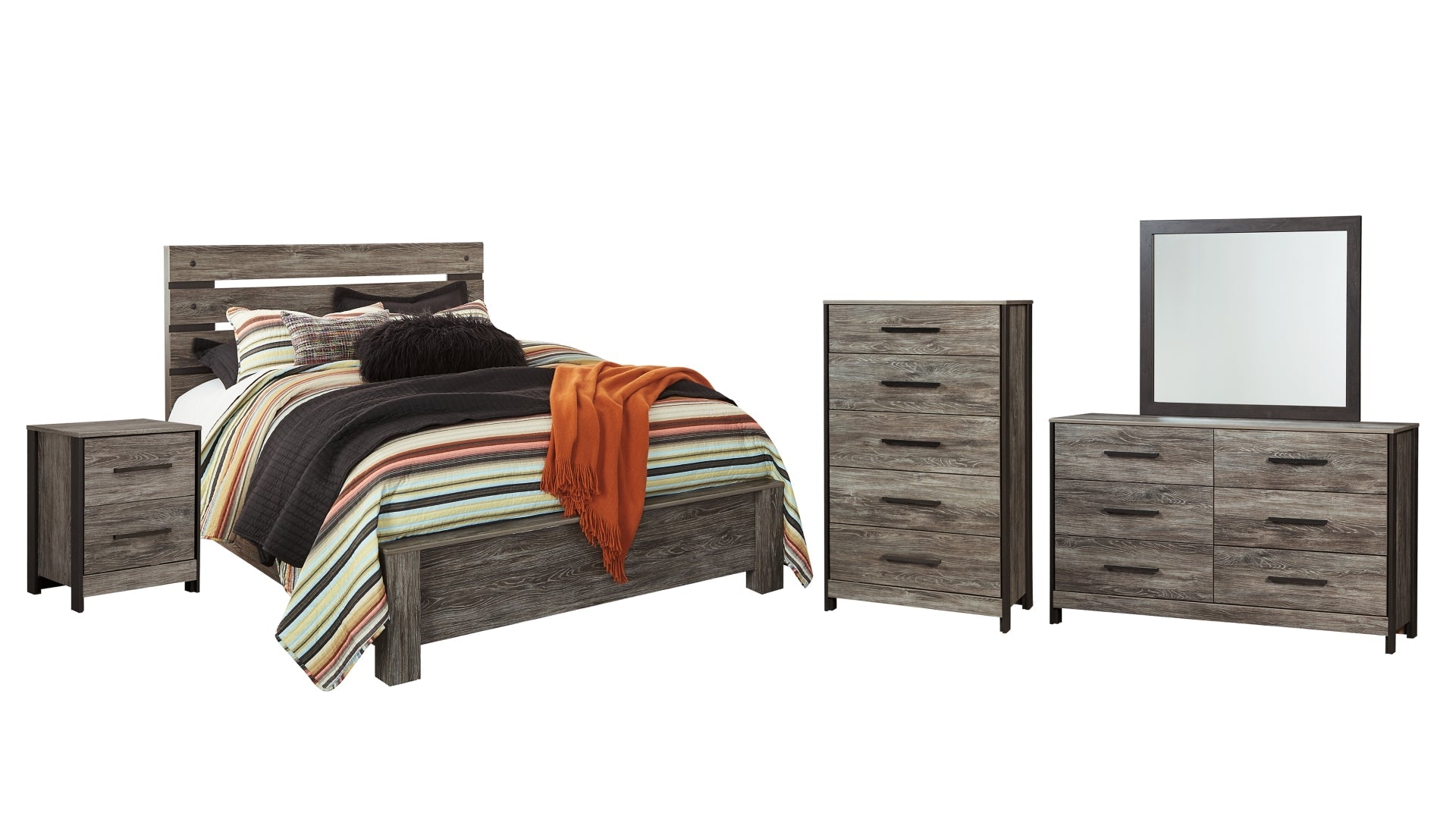 Cazenfeld Queen Panel Bed with Mirrored Dresser, Chest and Nightstand