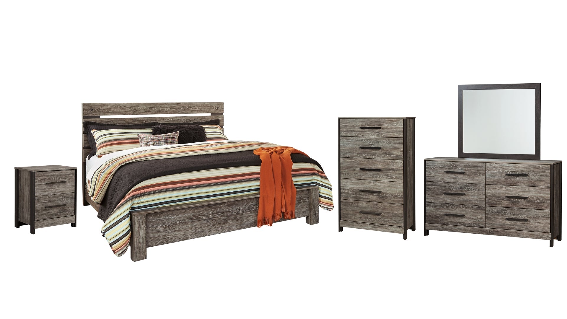 Cazenfeld King Panel Bed with Mirrored Dresser, Chest and Nightstand