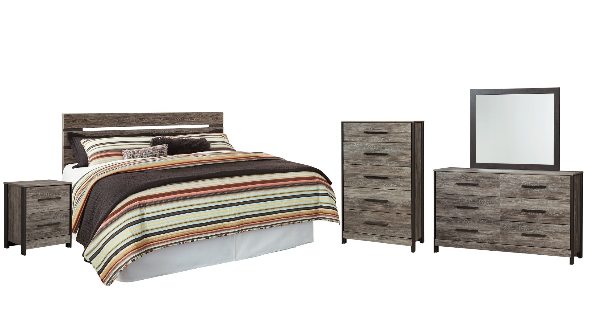 Cazenfeld King/California King Panel Headboard Bed with Mirrored Dresser, Chest and Nightstand