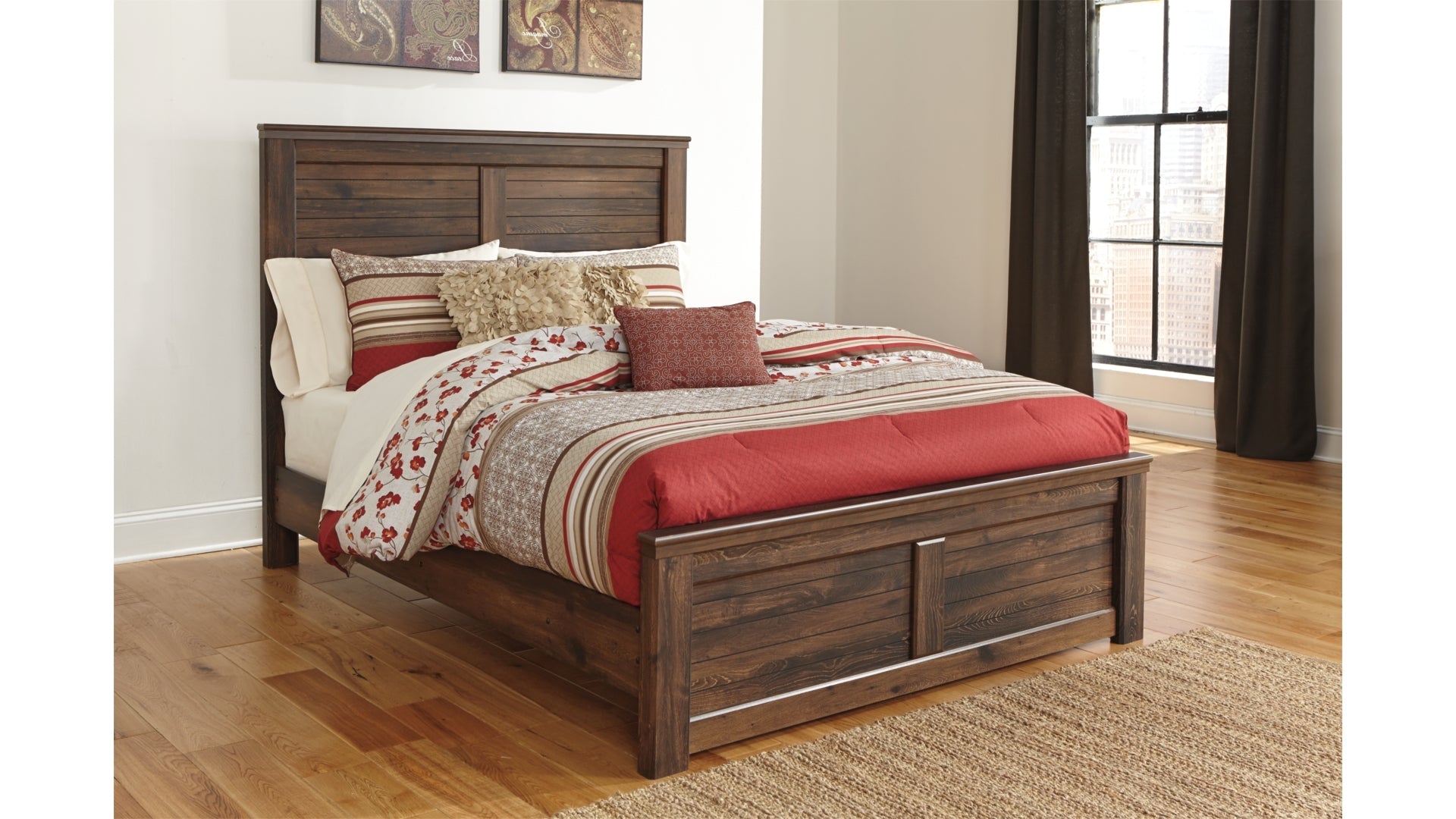 Quinden Queen Panel Bed with Mirrored Dresser and Chest