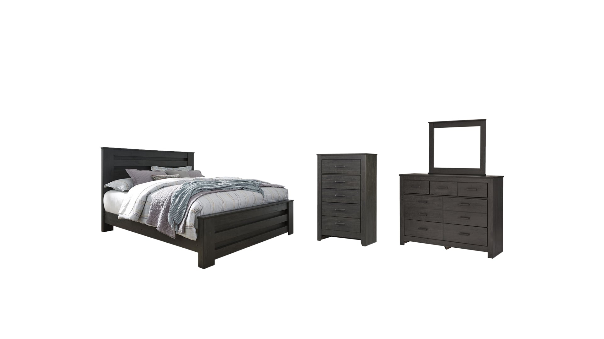 Brinxton King Panel Bed with Mirrored Dresser and Chest