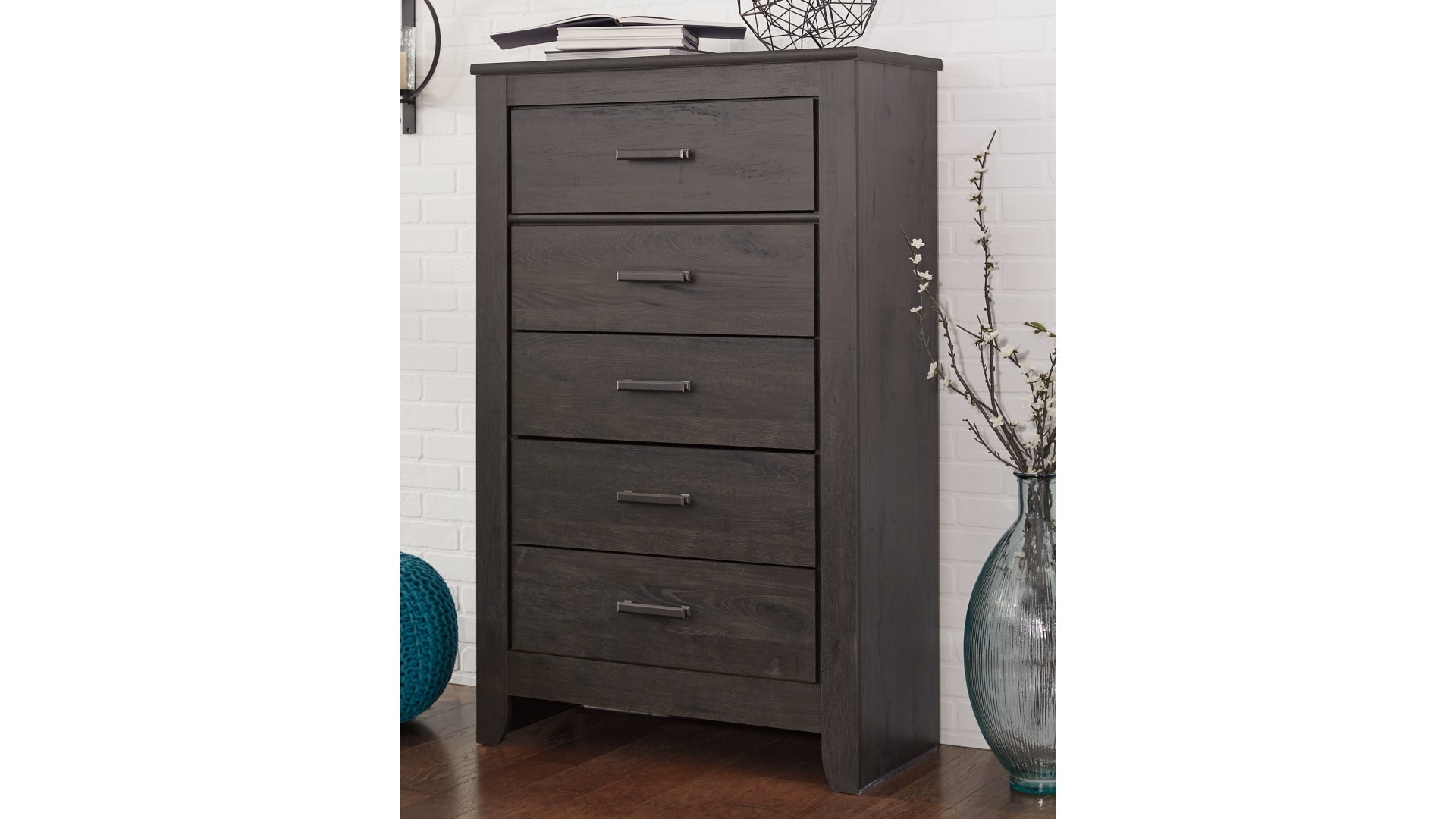 Brinxton King/California King Panel Headboard Bed with Mirrored Dresser and Chest
