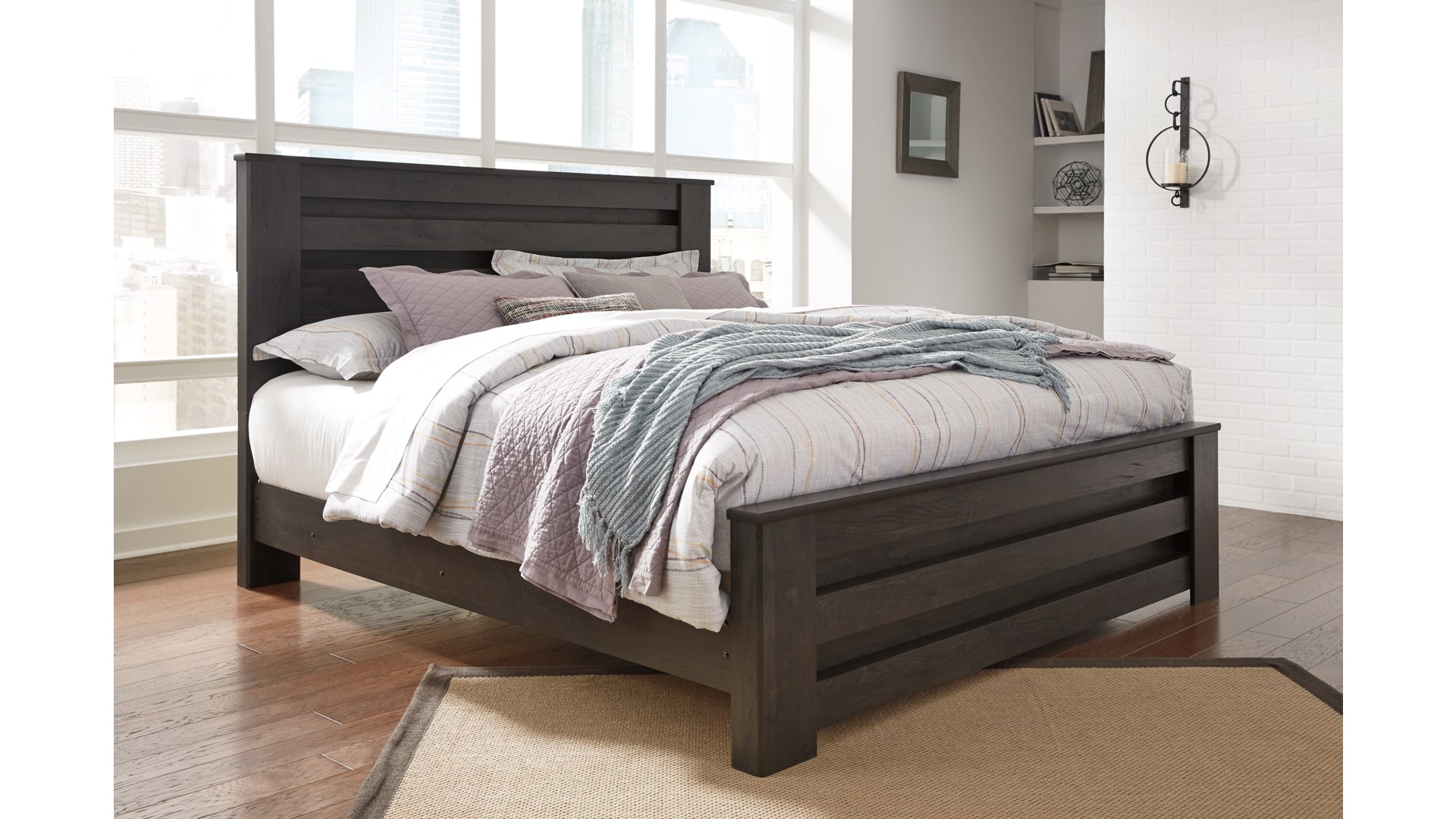 Brinxton King Panel Bed with Mirrored Dresser and Chest