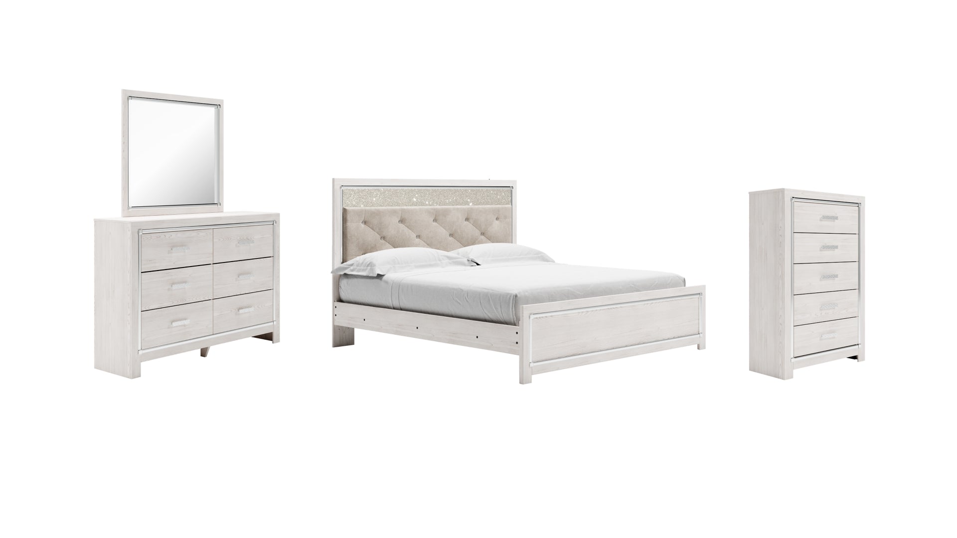 Altyra King Panel Bed with Mirrored Dresser and Chest