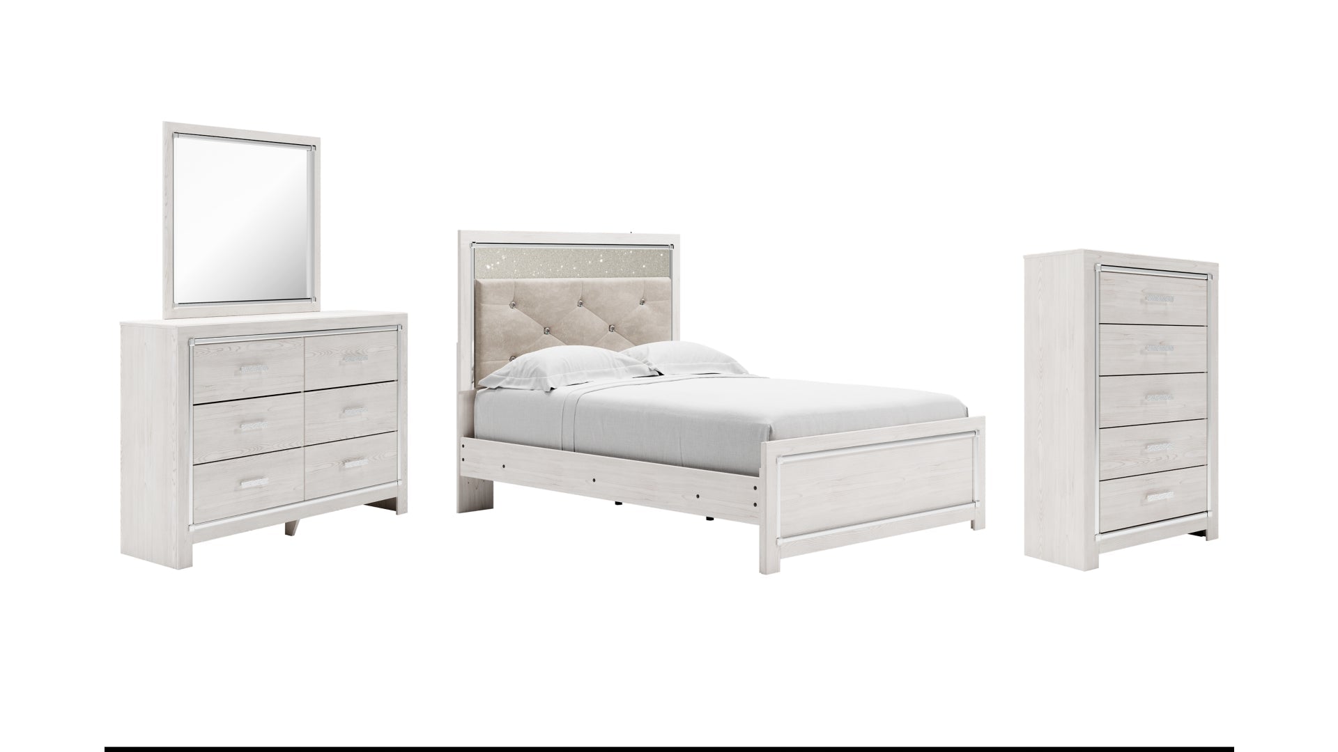 Altyra Full Panel Bed with Mirrored Dresser and Chest