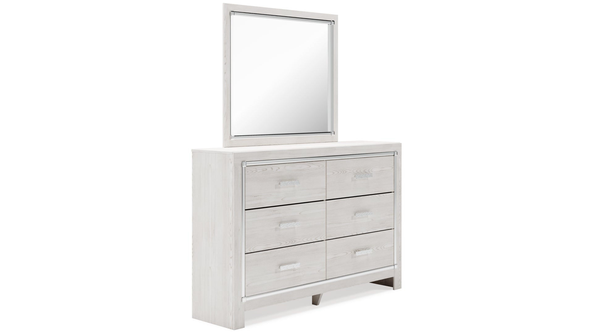 Altyra King Panel Bookcase Bed with Mirrored Dresser and Chest