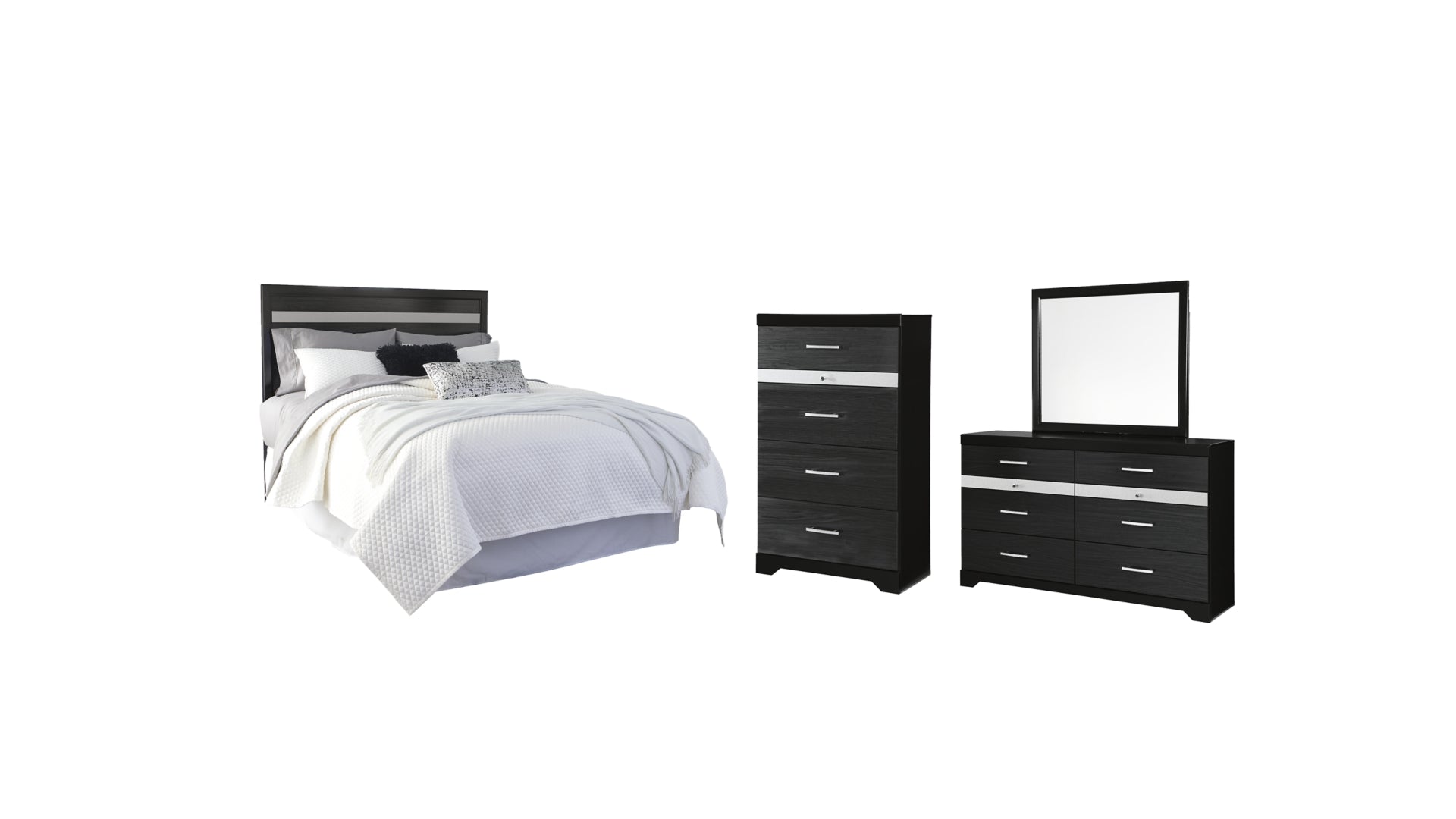 Starberry King/California King Panel Headboard Bed with Mirrored Dresser and Chest