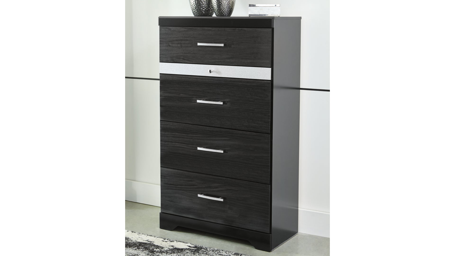 Starberry King/California King Panel Headboard Bed with Mirrored Dresser and Chest