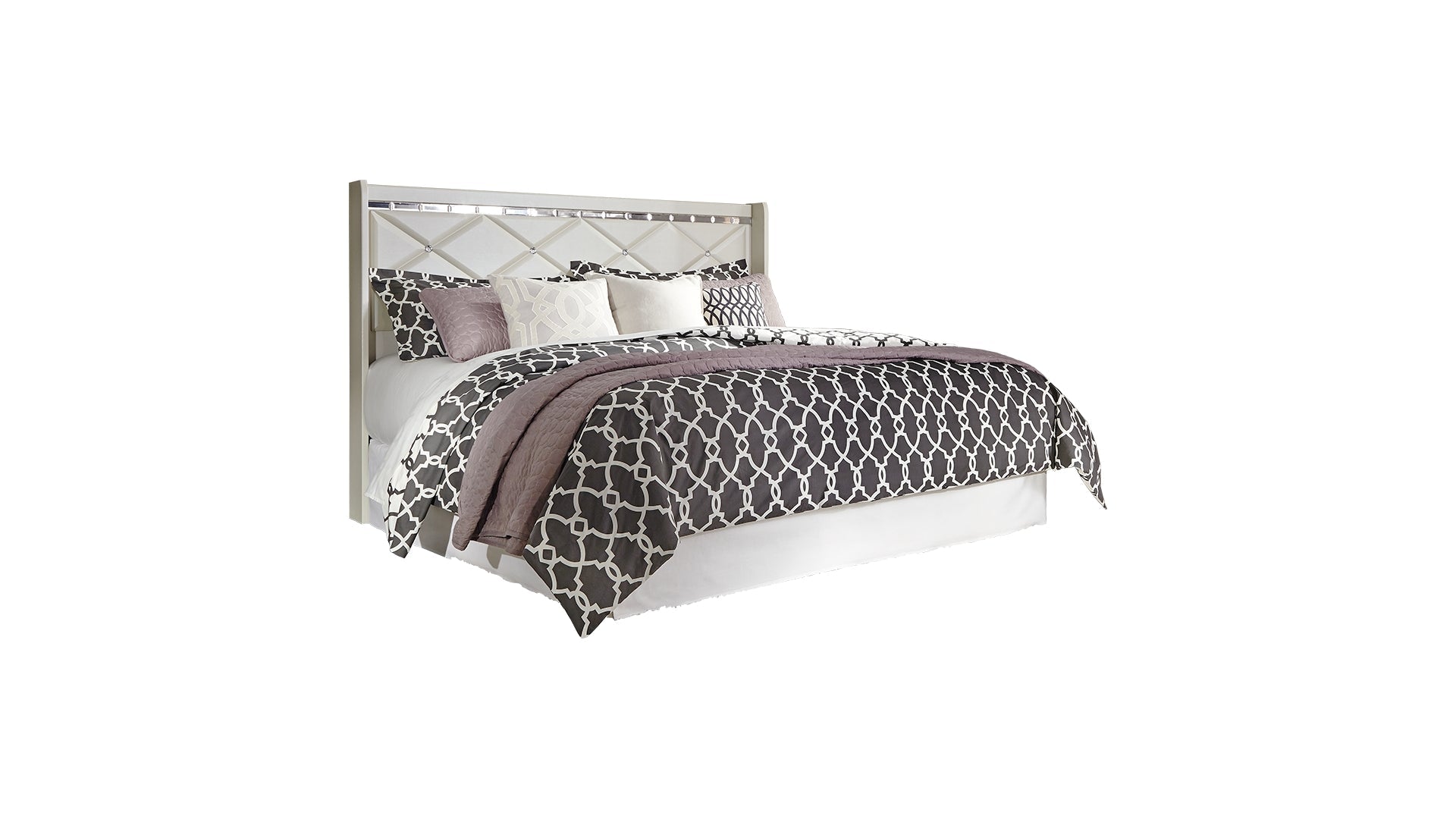 Dreamur King/California King Panel Headboard Bed with Mirrored Dresser and Chest