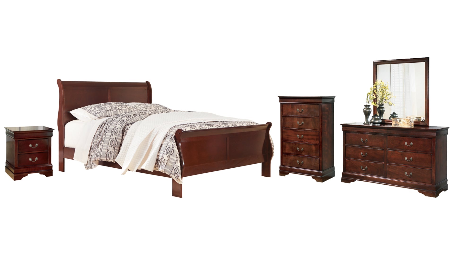 Alisdair King Sleigh Bed with Mirrored Dresser, Chest and Nightstand