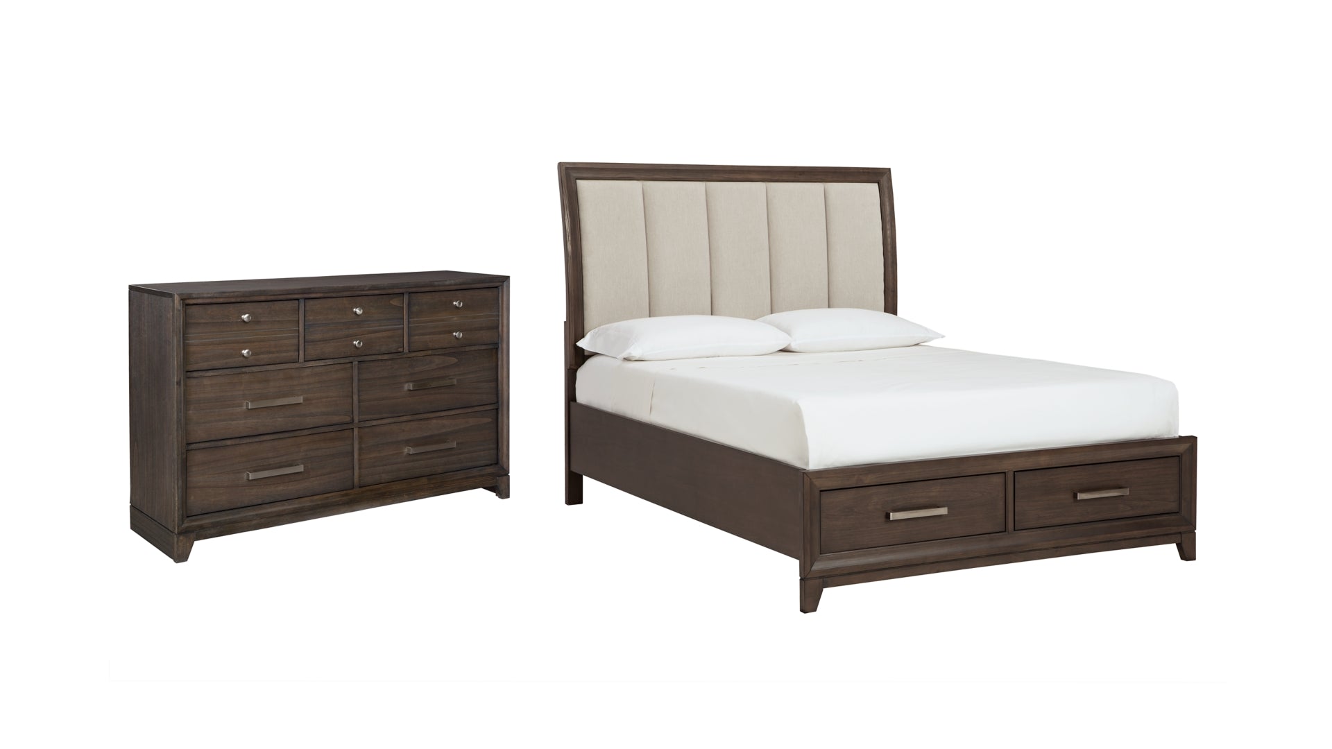 Brueban Queen Panel Bed with 2 Storage Drawers with Dresser