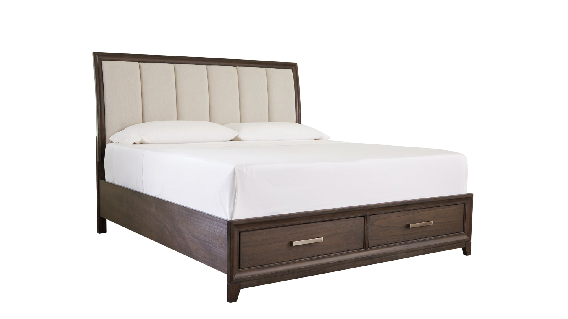 Brueban California King Panel Bed with 2 Storage Drawers with Mirrored Dresser and Chest